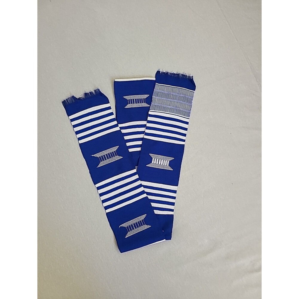 Authentic African Kente, Ghana Blue, White  HAND WOVEN Pillars .